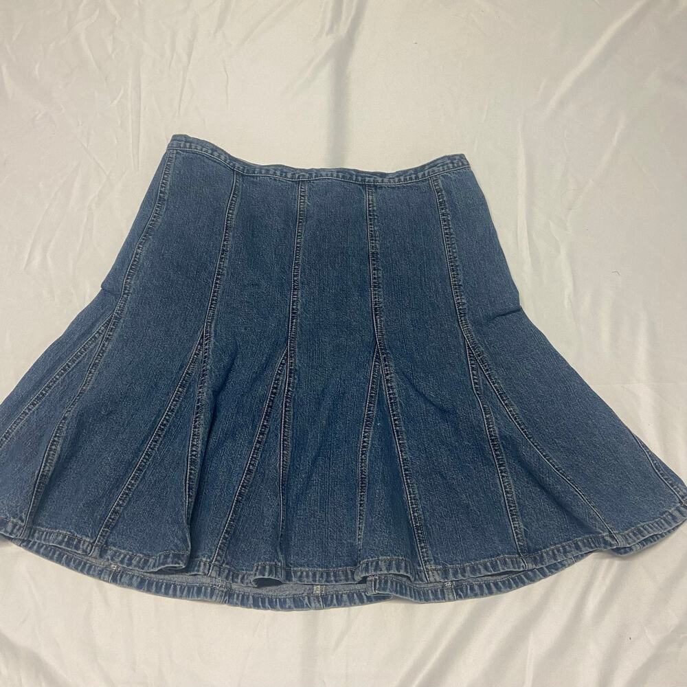 NY Jeans Skirt Denim Panel Size 14 Boho 90s Skater Cottage Core Flare Zip Cotton